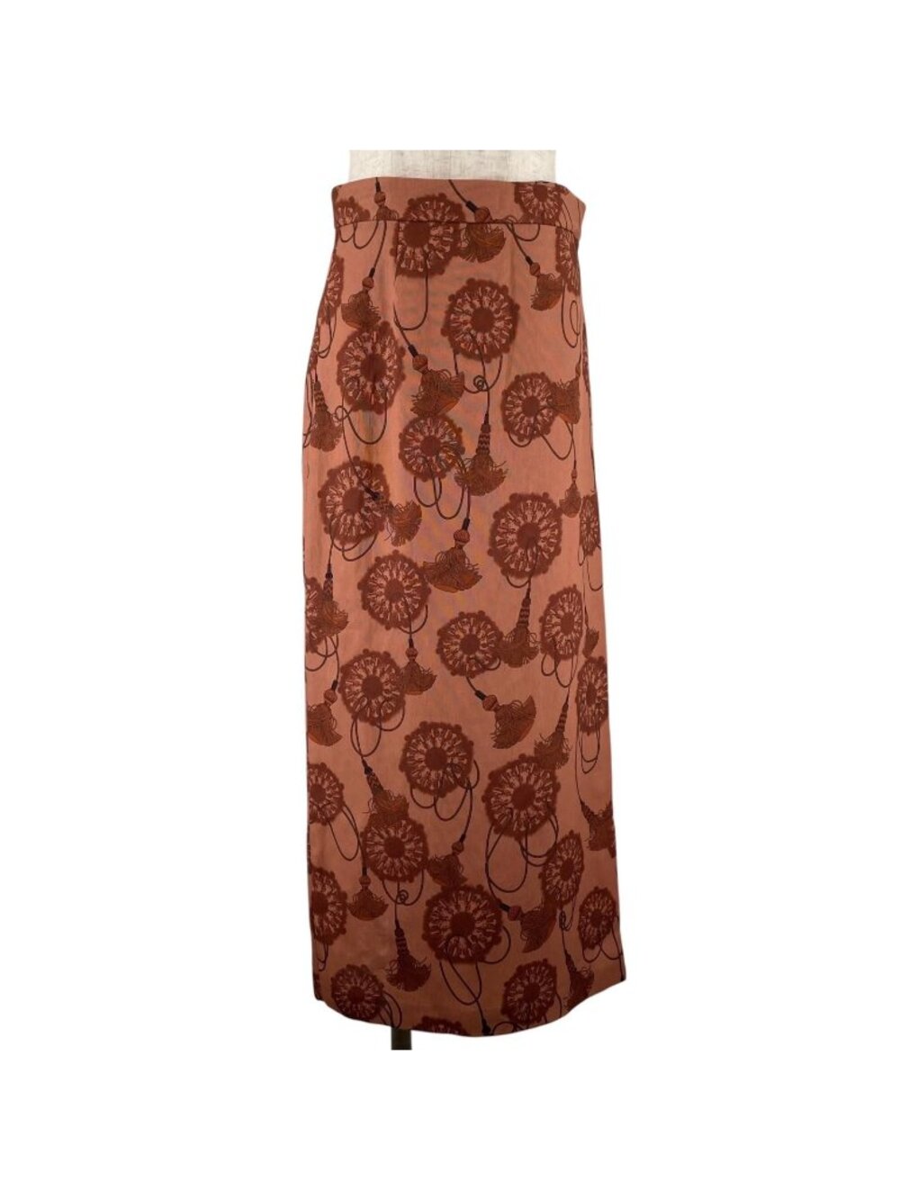 Hermes Wool 100% Tassel Pattern Skirt Brown FR 36